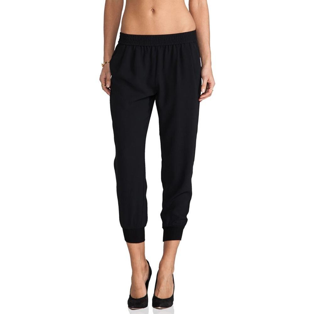 Joie NWT Mariner Caviar Crepe Jogger Pants Elastic Waist Cropped Black Women L
